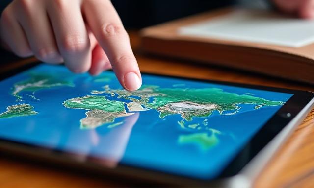 Legal expert reviewing digital map data